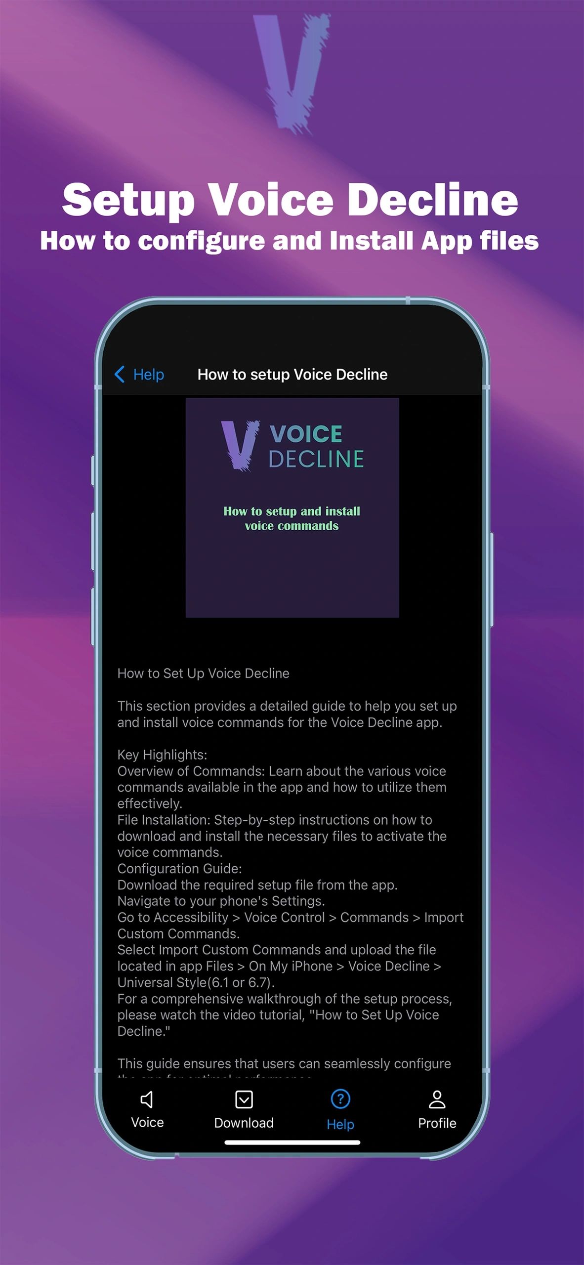 Setup Voice Decline screen